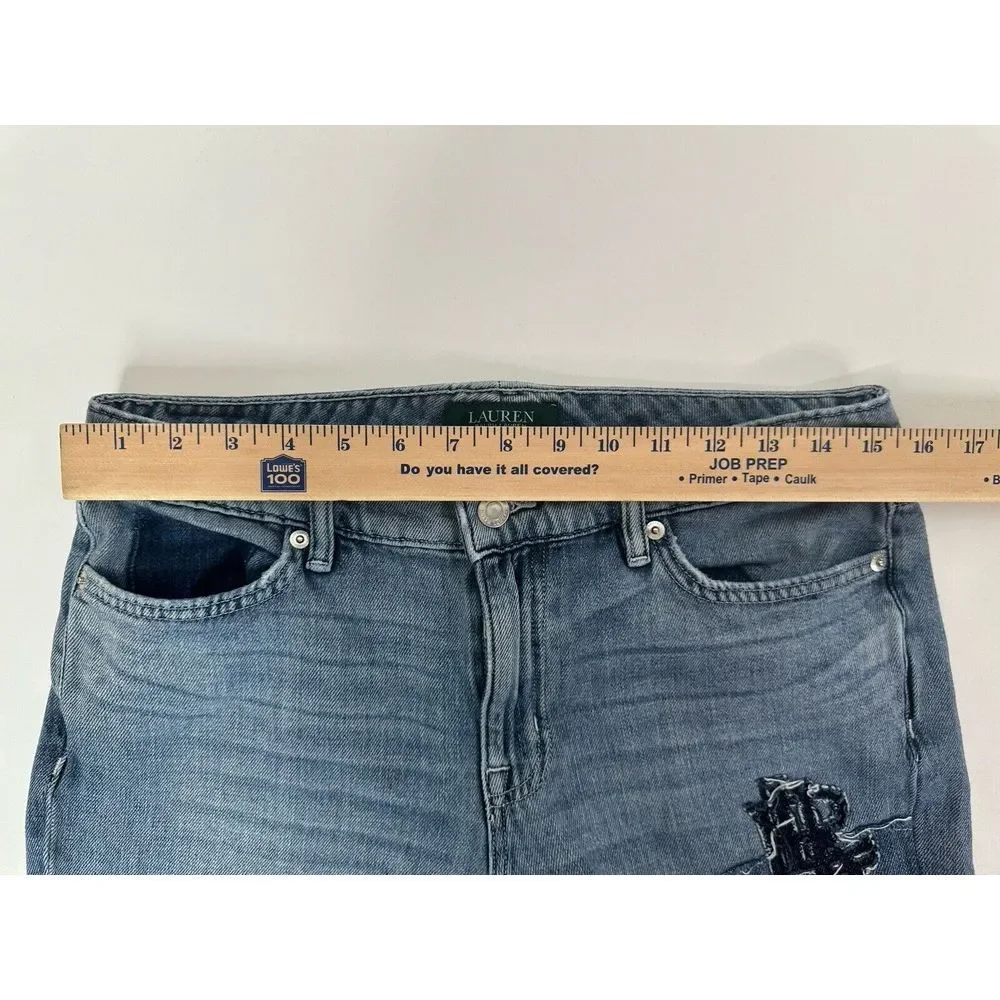 Lauren Ralph Lauren Jeans Women's 6 Patchwork Relaxed‎ Tapered Denim Estate Blue